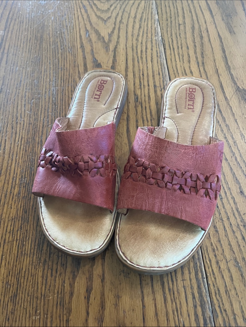 Born Women's Woven Strap Slide Sandals in Brick Red